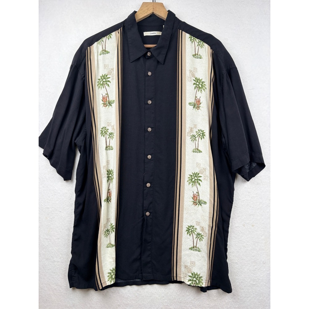 Moda Campia Button Down Shirt Mens XXL Palm Tree Panel Short Sleeve